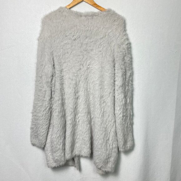 Free People Cozy Fuzzy Faux Fur Cardigan in Silver Cloud Womens Size L - Picture 3 of 10